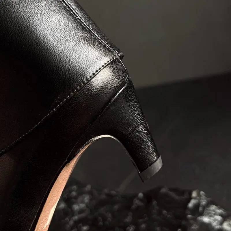 Botte haute noir Cuir Femme - Santiags noires élégantes au bout pointu 2