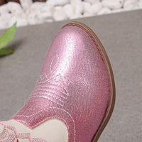 Santiag basse rose à paillettes Synthétique Fille - Rose scintillant avec broderies western 6