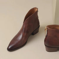 Santiag mi-haute marron Simili Cuir Femme - Bout pointu, talon carré moyen 4