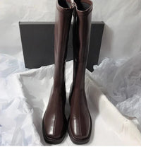 Botte haute marron Simili Cuir Femme - Santiags modernes au style épuré western 3