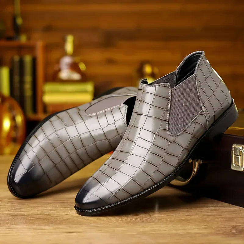 Santiag basse gris Simili Cuir Homme - Élégance moderne avec texture crocodile 2