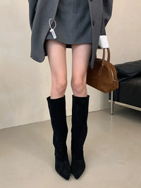 Santiag haute marron clair Daim Synthétique Femme - Design élégant avec bout pointu 4