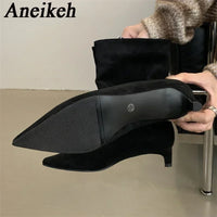 Santiag mi-haute noir Daim Synthétique Femme - Élégance minimaliste avec bout pointu 1