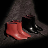 Bottine haute rouge Cuir Femme - Bottines rouges à bout carré épuré 5