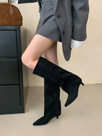 Santiag haute noir Daim Synthétique Femme - Élégantes bottes à bout pointu noir 4