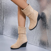 Santiag mi-haute marron clair Daim Femme - Talon compensé noir élégant et repliable 3