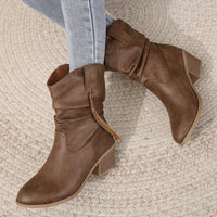 Santiag mi-haute marron Simili Cuir Femme - Franges western et talon carré moderne 4