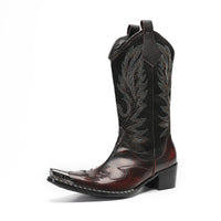 Santiag mi-haute marron Cuir Homme - Broderies florales et métal doré 2