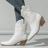 Santiag mi-haute marron Synthétique Femme - Bottes à broderies western, talon biseauté 2