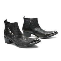 Santiag mi-haute noir Cuir Homme - Bout métallique avec clous et texture croco 2