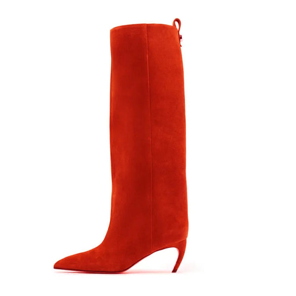 Santiag haute rouge Daim Synthétique Femme - Élégance moderne avec talon aiguille fin