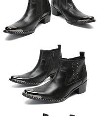 Santiag mi-haute noir Cuir Homme - Bout métallique et rivets punk 1