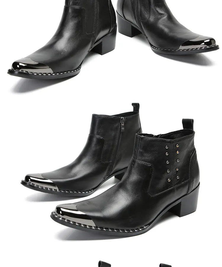 Santiag mi-haute noir Cuir Homme - Bout métallique et rivets punk