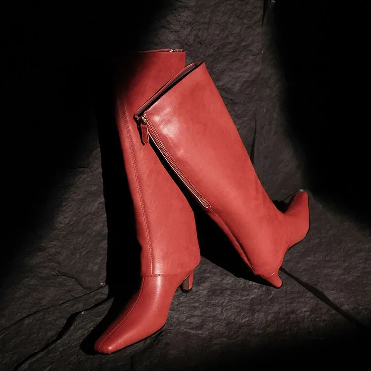 Botte haute rouge Cuir Femme - Santiags rouges élégantes à bout pointu 2