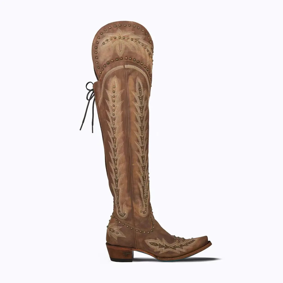 Santiag haute marron Simili Cuir Femme - Style western avec broderies et rivets 2