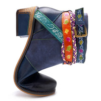 Santiag mi-haute bleu Cuir Femme - Broderies florales et sangles multicolores 6