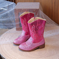 Santiag haute rose à paillettes Synthétique Fille - Rose scintillantes avec broderies élégantes 7