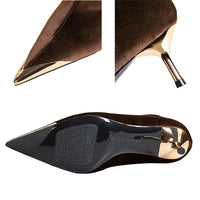 Santiag mi-haute noir Daim Synthétique Femme - Talon doré et bout en métal chic 4