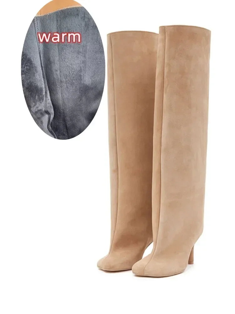 Santiag haute camel Daim Synthétique Femme - Élégance moderne avec bout carré