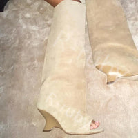 Santiag haute marron Synthétique Femme - Peep toe avec talon sculptural unique 2