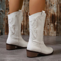 Santiag mi-haute blanc Synthétique Femme - Ornements brodés pour un style western chic 4