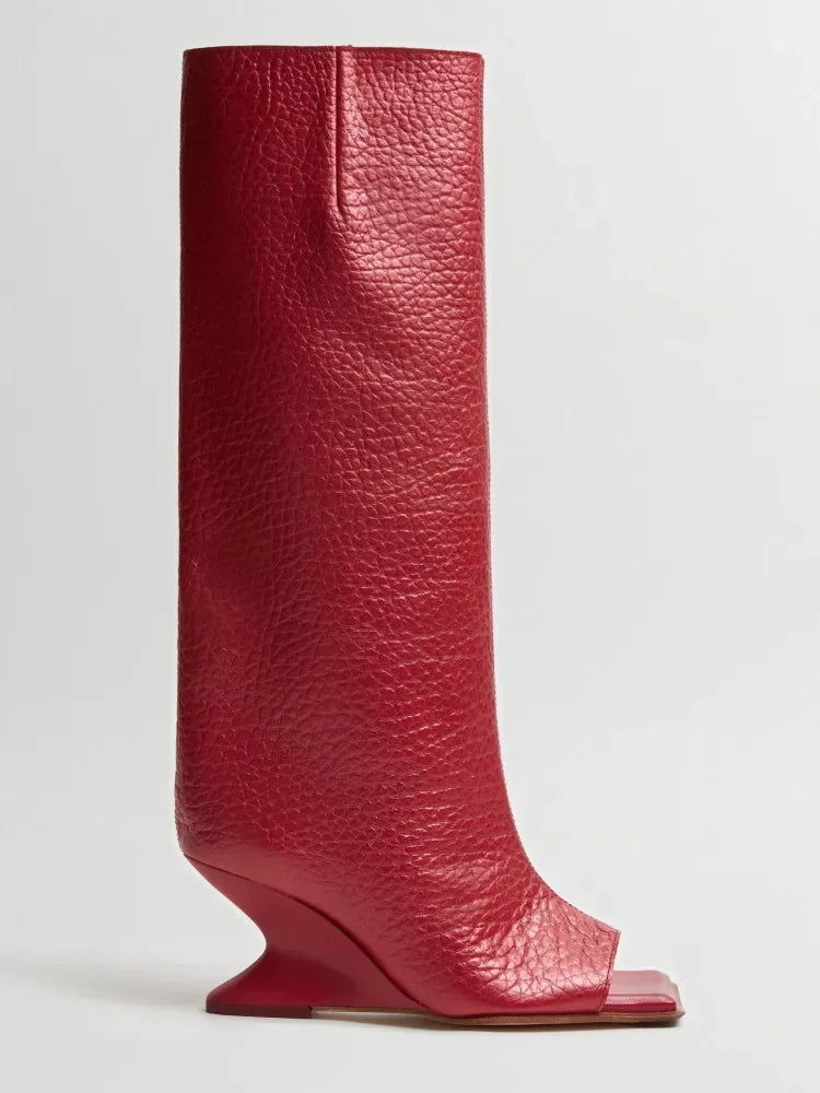 Botte haute rouge Synthétique Femme - Talon sculpté moderne en forme de virgule 2