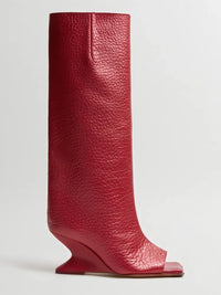 Botte haute rouge Synthétique Femme - Talon sculpté moderne en forme de virgule 2