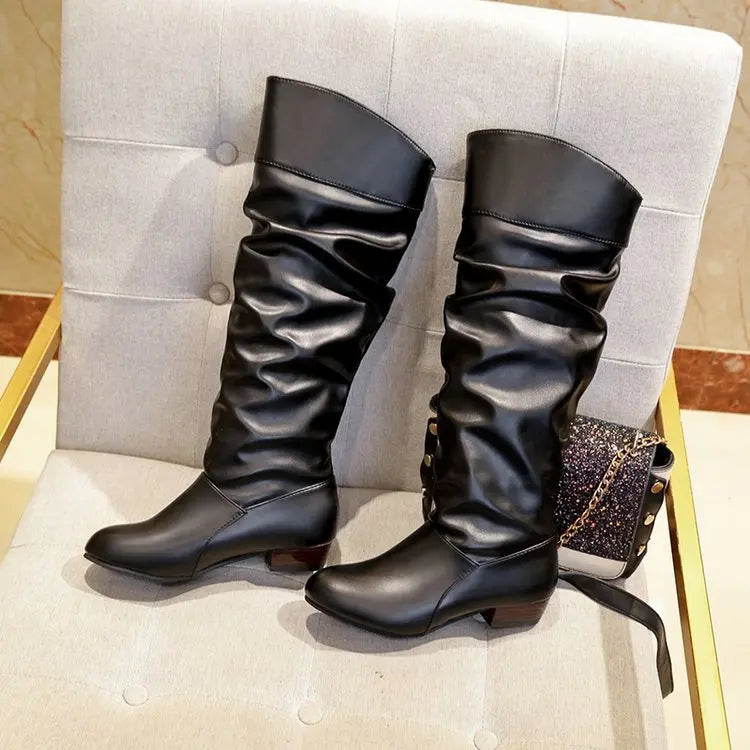 Botte haute noir Synthétique Femme - Effet froncé élégant et moderne 2
