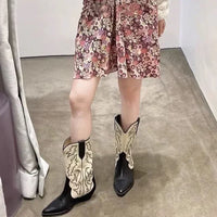 Santiag haute noir Simili Cuir Femme - Broderies western exquises et bout pointu 4