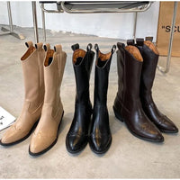 Santiag mi-haute noir Synthétique Femme - Coutures décoratives et bout pointu 2