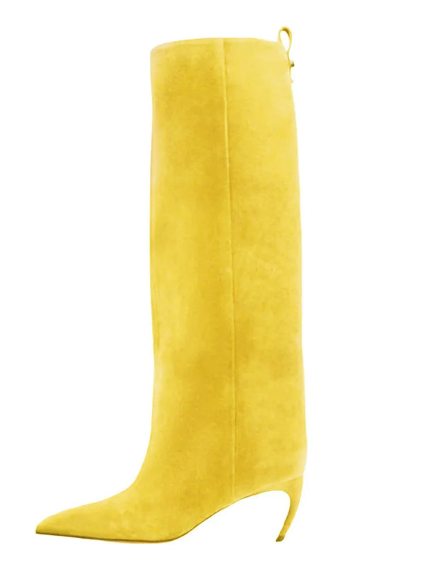 Santiag haute jaune Daim Femme - Elegant jaune vif à talon fin
