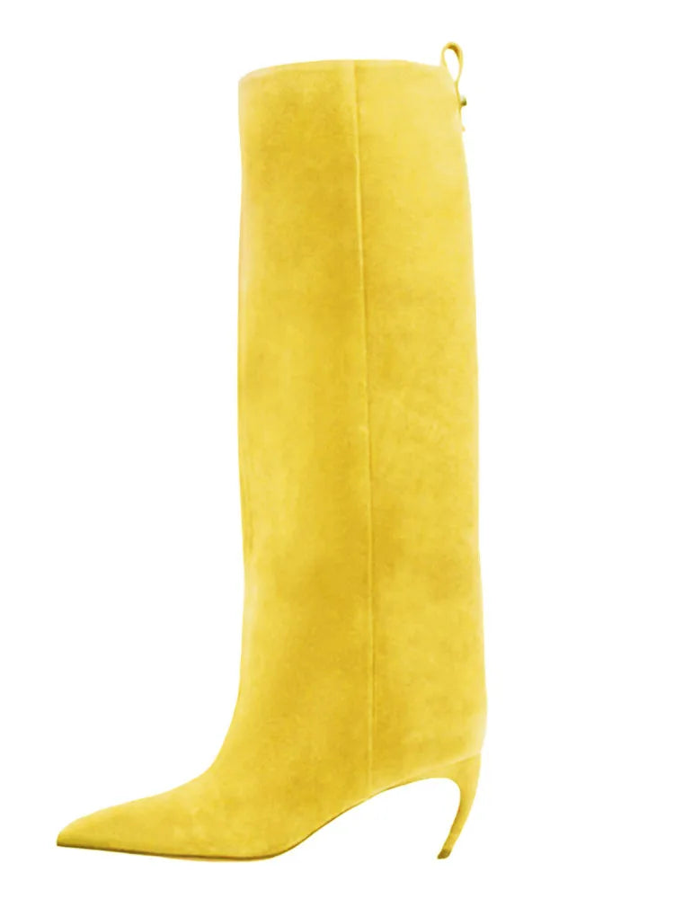 Santiag haute jaune Daim Femme - Elegant jaune vif à talon fin