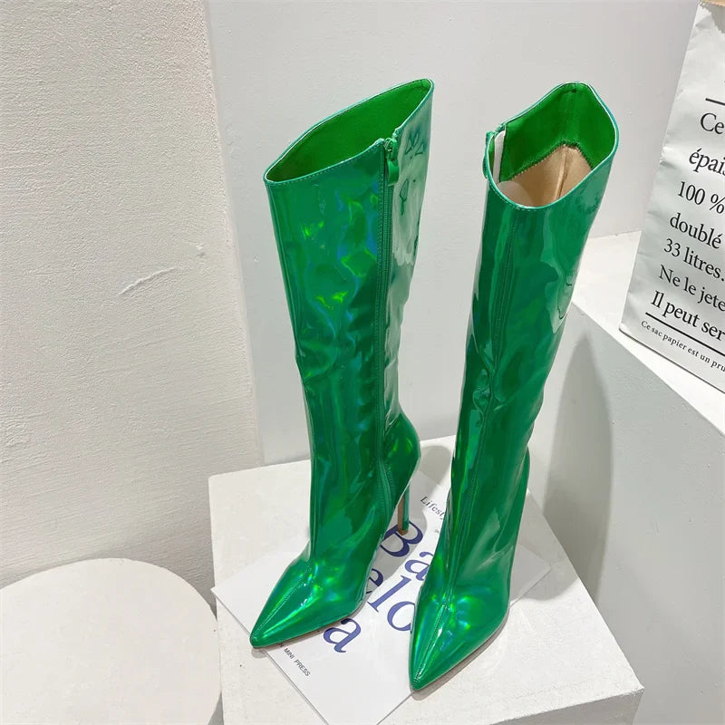 Botte haute vert Synthétique Femme - Santiags vert métallisé audacieuses et éclatantes 4