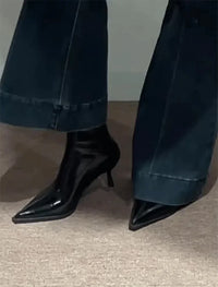 Santiag mi-haute noir Synthétique Femme - Élégantes bottes à talon fin 4