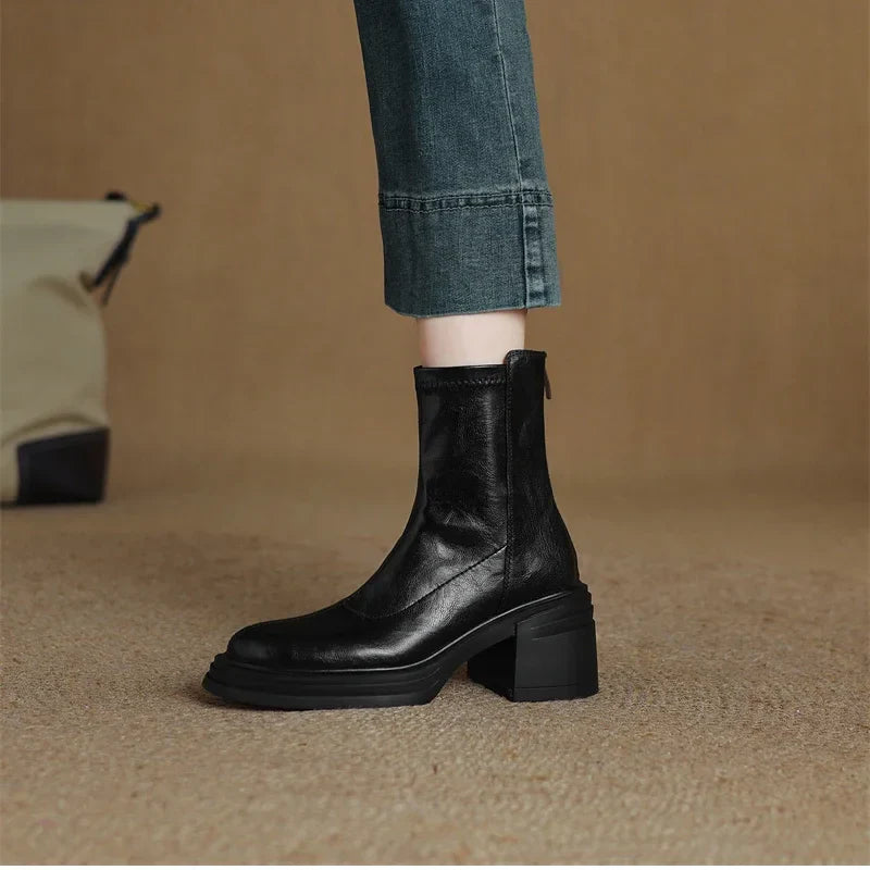 Santiag mi-haute marron foncé Synthétique Femme - Talon épais et bout arrondi chic