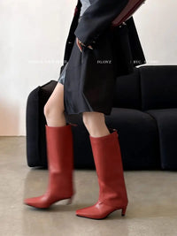 Santiag haute rouge Cuir Femme - Fermeture éclair dorée et talon bottier 3