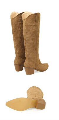 Santiag mi-haute camel Daim Synthétique Femme - Broderies florales élégantes et bout pointu 4