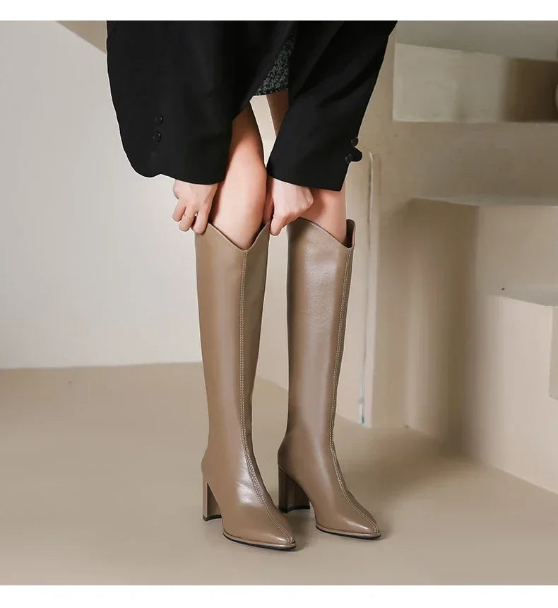 Botte haute beige Simili Cuir Femme - Santiags beige à bout pointu élégant 4