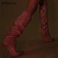 Santiag haute bleu Daim Synthétique Femme - Scintillantes et élégantes avec bout fuselé 1