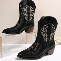 Santiag mi-haute noir Simili Cuir Femme - Broderies élégantes et talon cubain classique 3