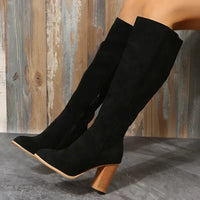Santiag mi-haute noir Daim Synthétique Femme - Talons carrés et fourrure fausse élégante 4