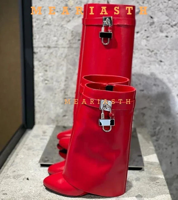 Santiag mi-haute bleu Cuir Femme - Style punk avec boucle métallique unique