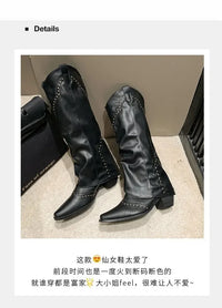 Santiag mi-haute noir Synthétique Femme - Clous modernes accentuant le style rétro 4