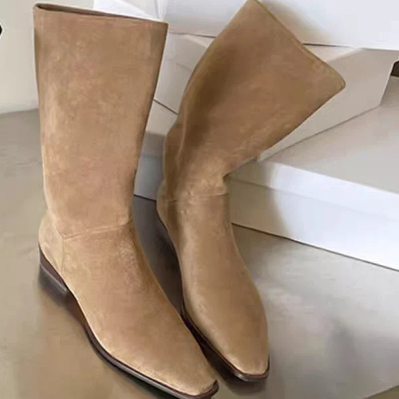 Santiag mi-haute camel Simili Cuir Femme - Design épuré, bout légèrement pointu 2