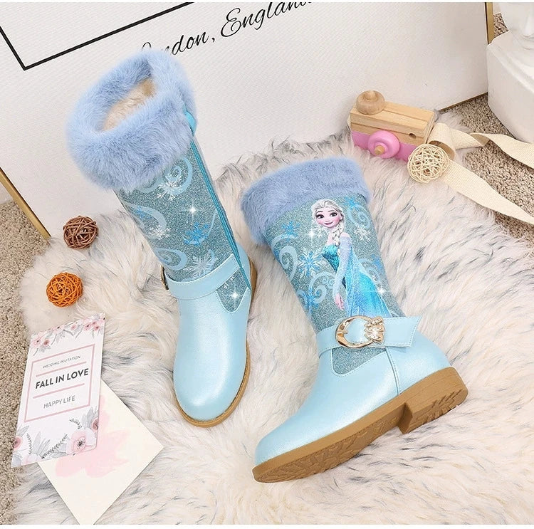 Santiag mi-haute bleu Simili Cuir Fille - Style féerique avec personnage animé et fourrure 6