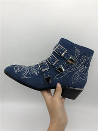 Santiag basse blanc Cuir Femme - Clous dorés et boucles modernes 3