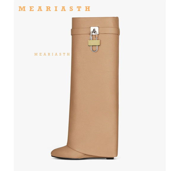 Santiag mi-haute camel Cuir Femme - Boucle métallique et design minimaliste