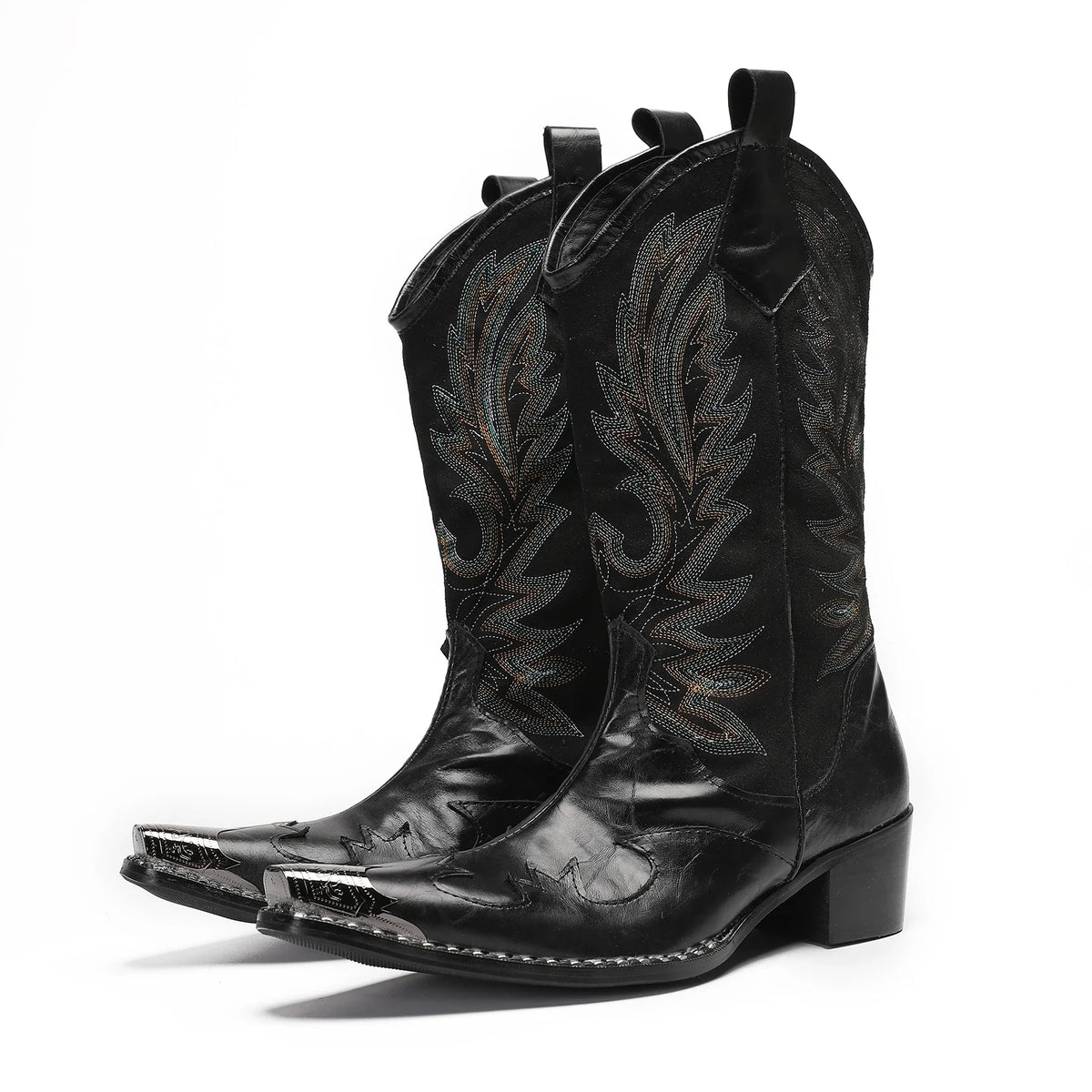 Santiag mi-haute noir Cuir Homme - Embout métallique argenté audacieux 6