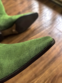 Santiag haute rose Daim Femme - Élégance rose avec texture plissée 1