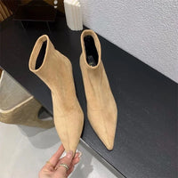 Santiag basse marron foncé Daim Femme - Élégante avec talon fin et bout pointu 2